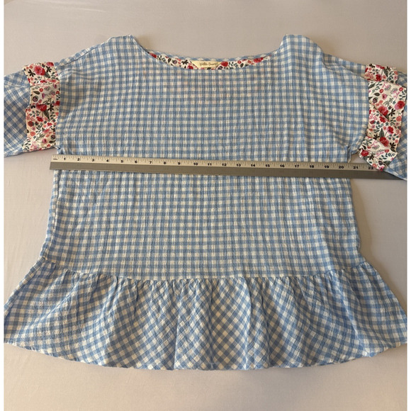 Matilda Jane Women's L Cottagecore Gingham Floral Flutter Sleeve Blouse Boho - Picture 7 of 9